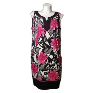 Dressbarn Dress Womens 20 Black Pink Floral Sleeveless Knee Length Summer Casual